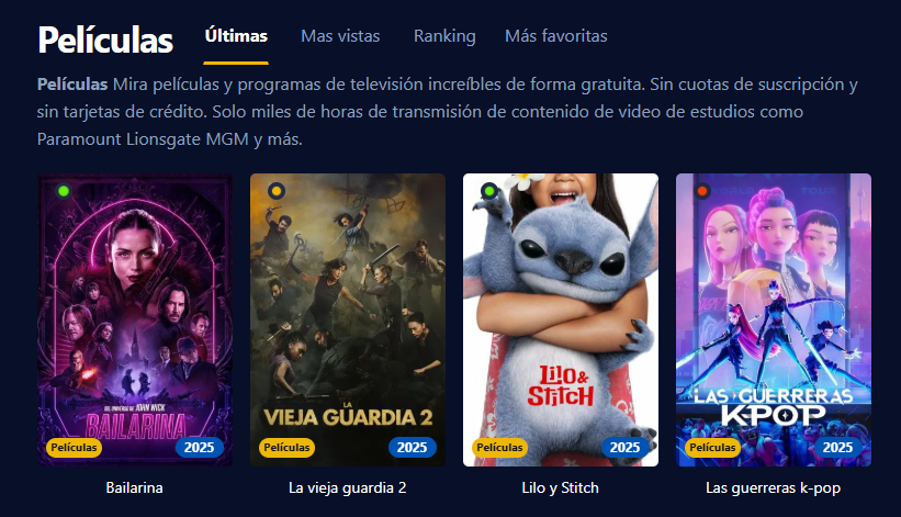 Imagen de Cinehdplus mostrando filmes y shows en alta calidad